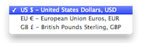 currency popup menu