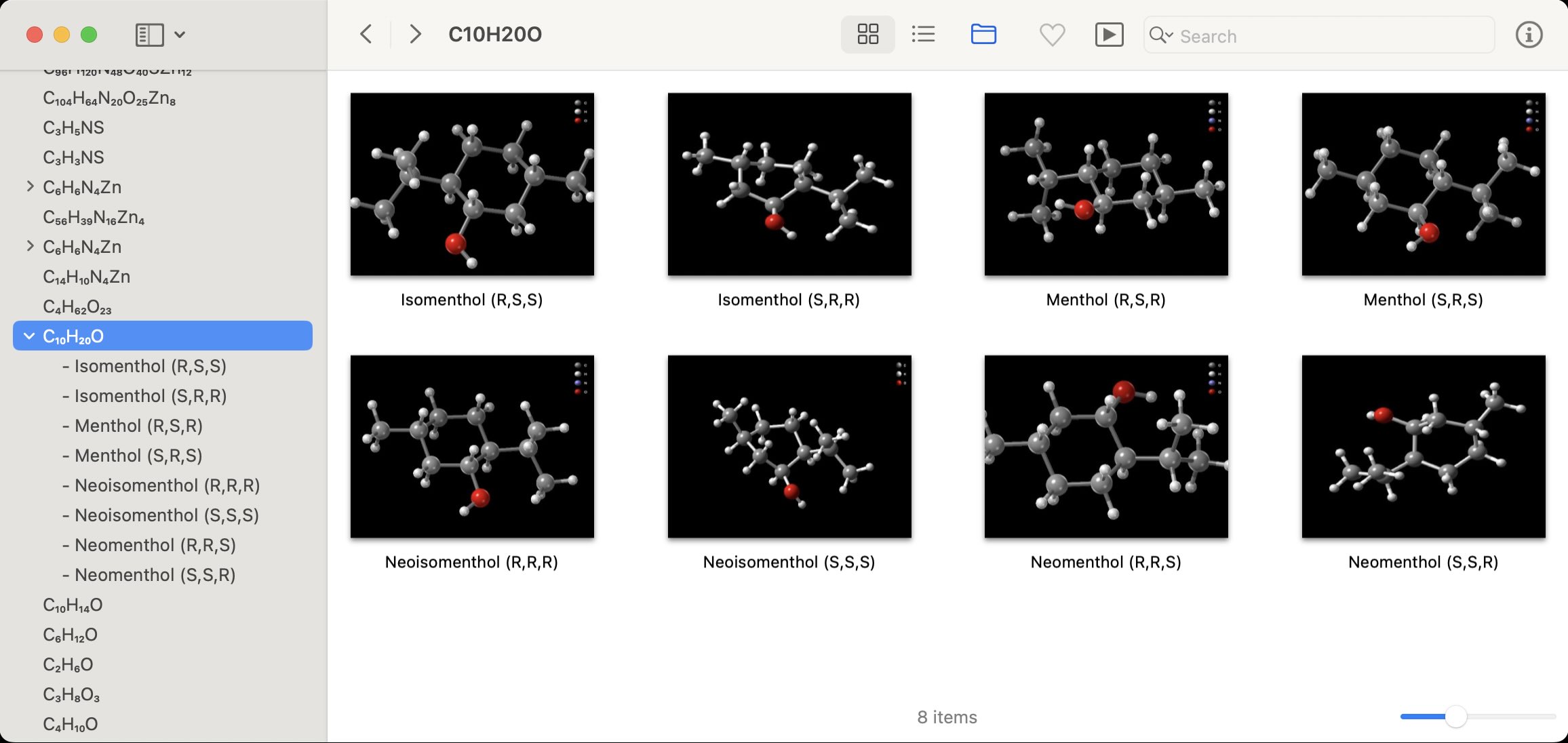 Browsing the index of chemical formulae